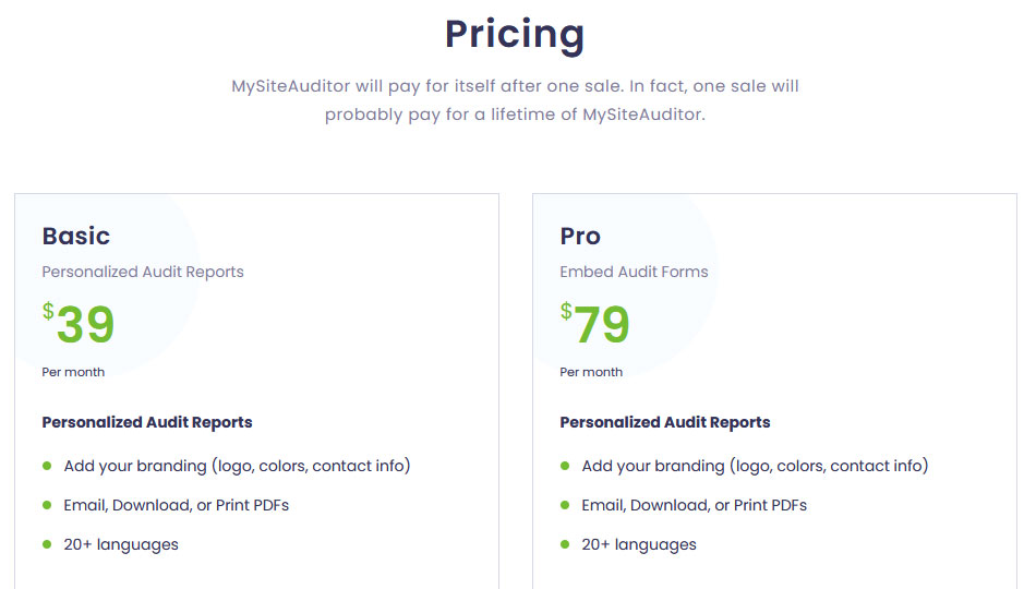 My Site Auditor Pricing