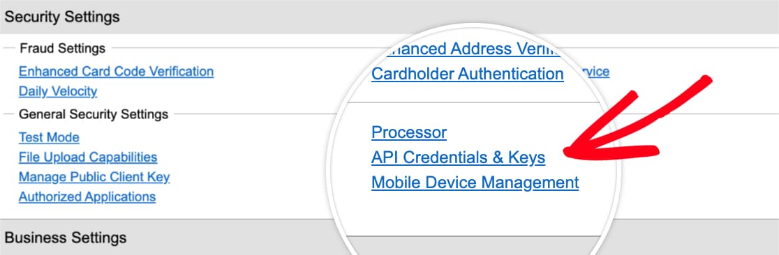 Open API Credentials and Keys page in Authorize-Net