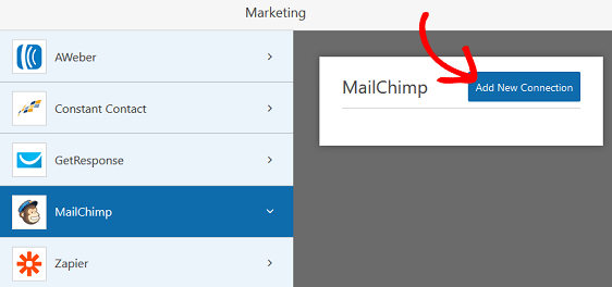 connect signup form with mailchimp with new connection