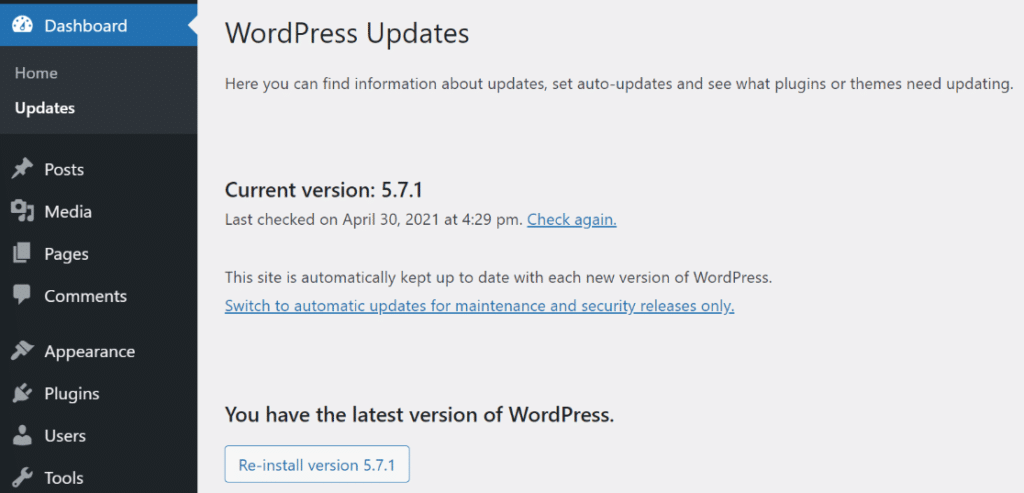 wordpress update