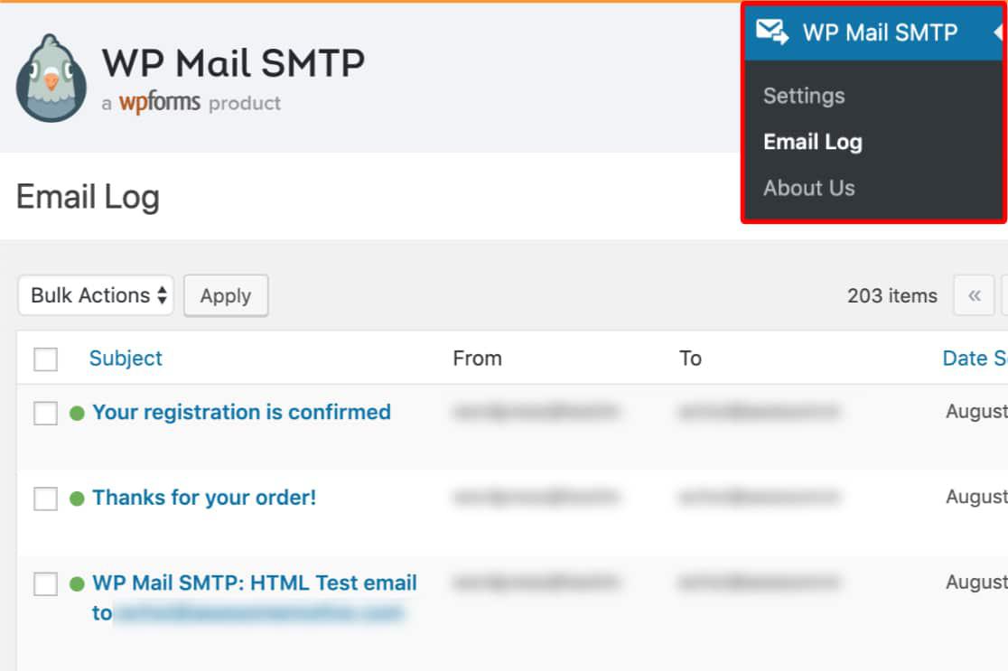 WP Mail SMTP plugin email log views